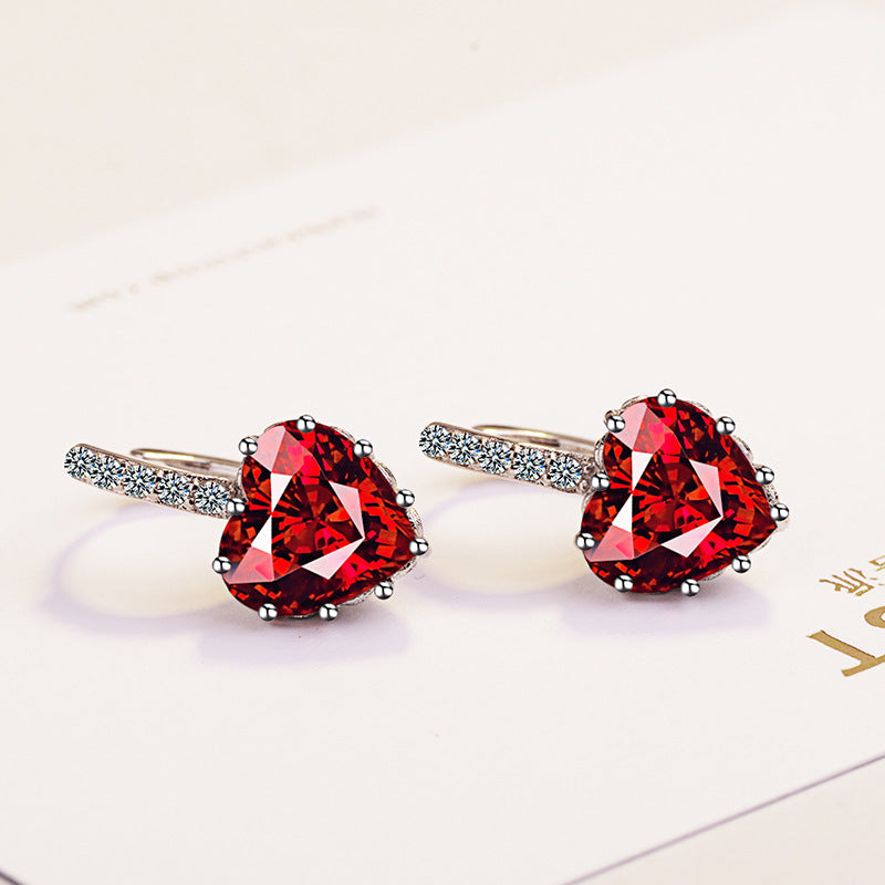 Heart-shaped zircon earrings buckle fashion