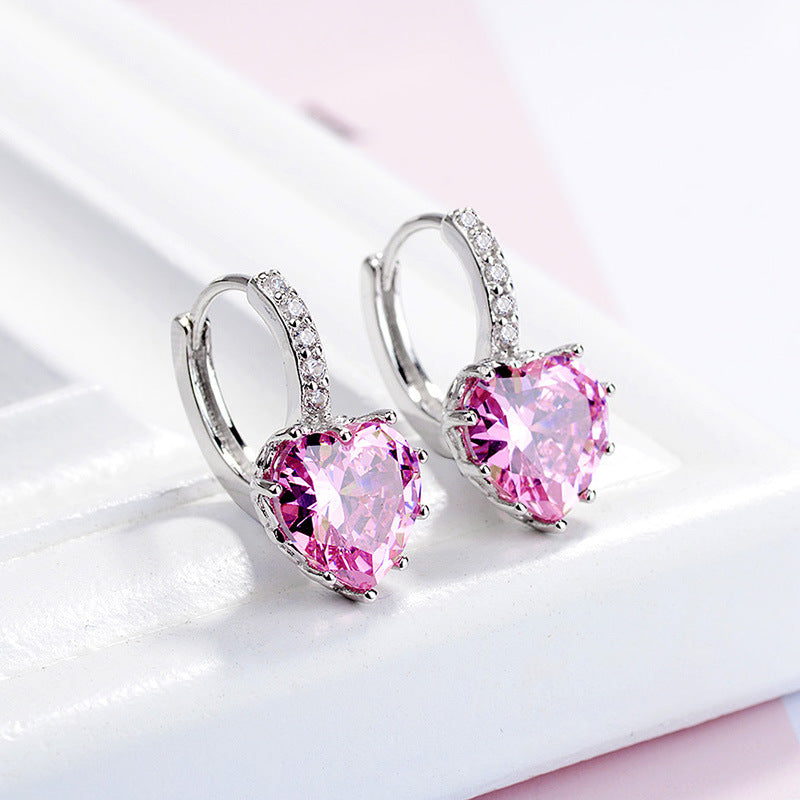 Heart-shaped zircon earrings buckle fashion