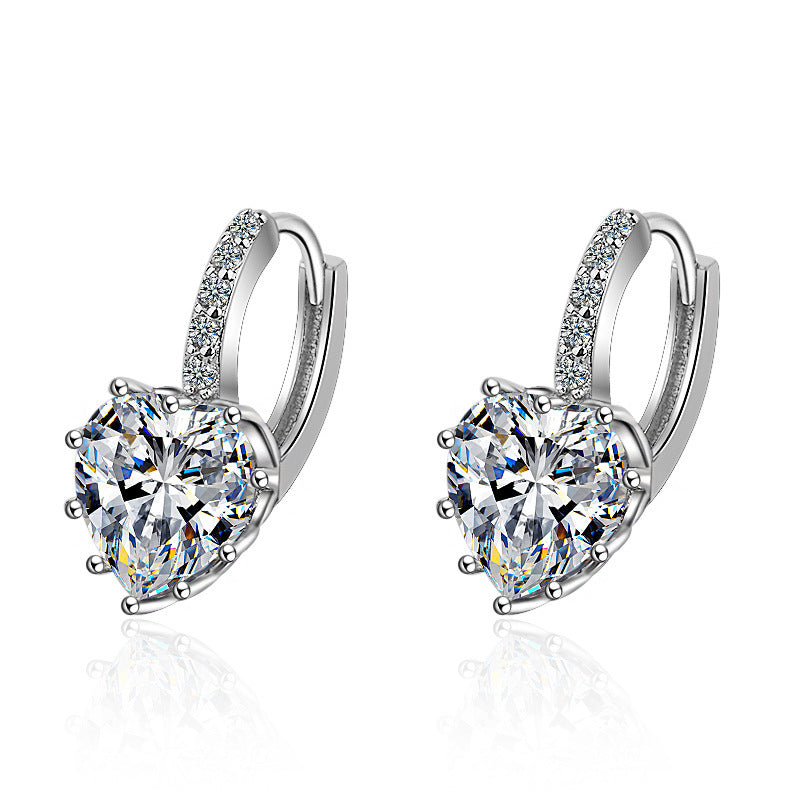 Heart-shaped zircon earrings buckle fashion