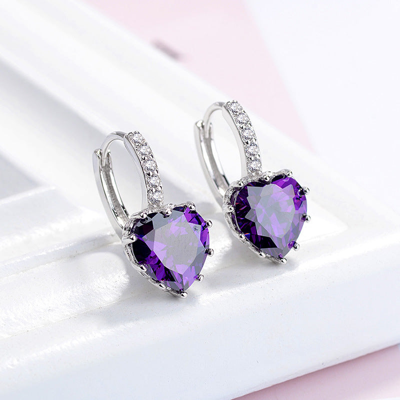 Heart-shaped zircon earrings buckle fashion