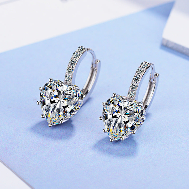 Heart-shaped zircon earrings buckle fashion