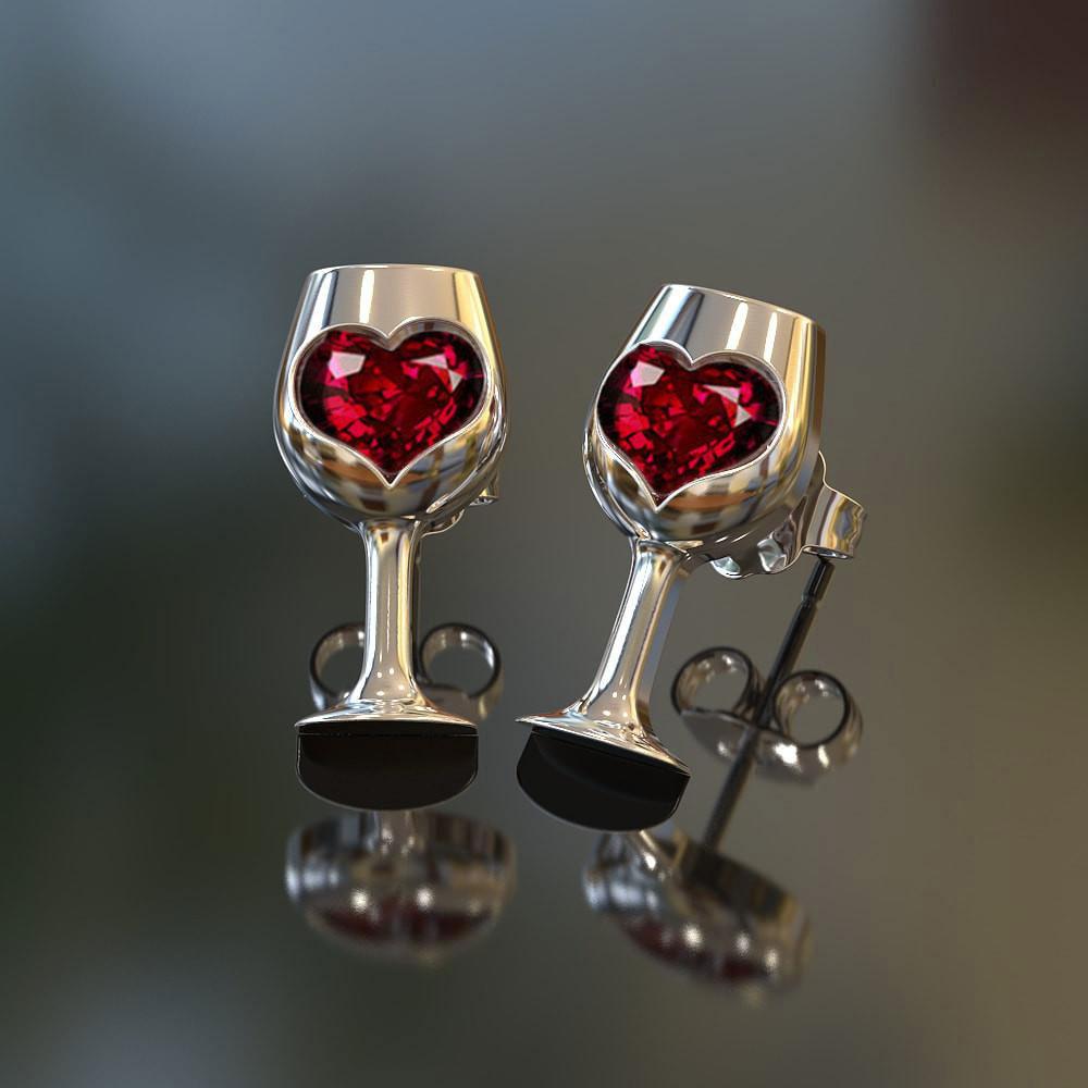 Wine high cup love-shaped earrings European women banquet wedding earrings