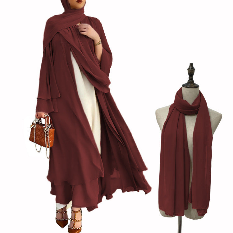 Soft chiffon large size women's dress with headscarf