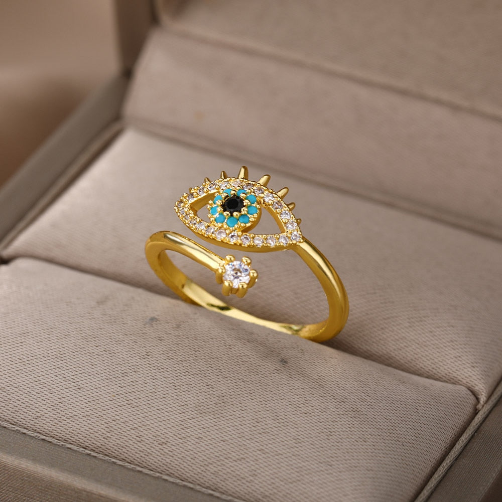 Zirkonia Ring mit blauem Auge