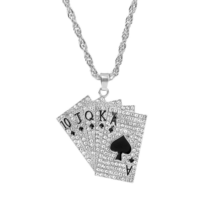 Statement Enamel Playing Cards Pendants Necklaces Hip Hop Jewelry Fashion Gold Silver Color Necklace