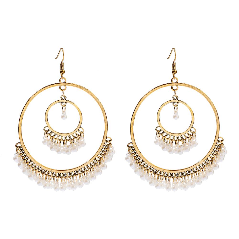 Antique Gold Big Round Circle Gypsy Drop Earrings