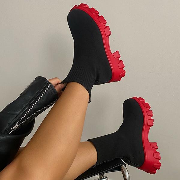 2021 Autumn Winter New Couple Socks Shoes Women Thick-soled Casual Net Red Knitted Short Boots Women Botas De Mujer Large Size
