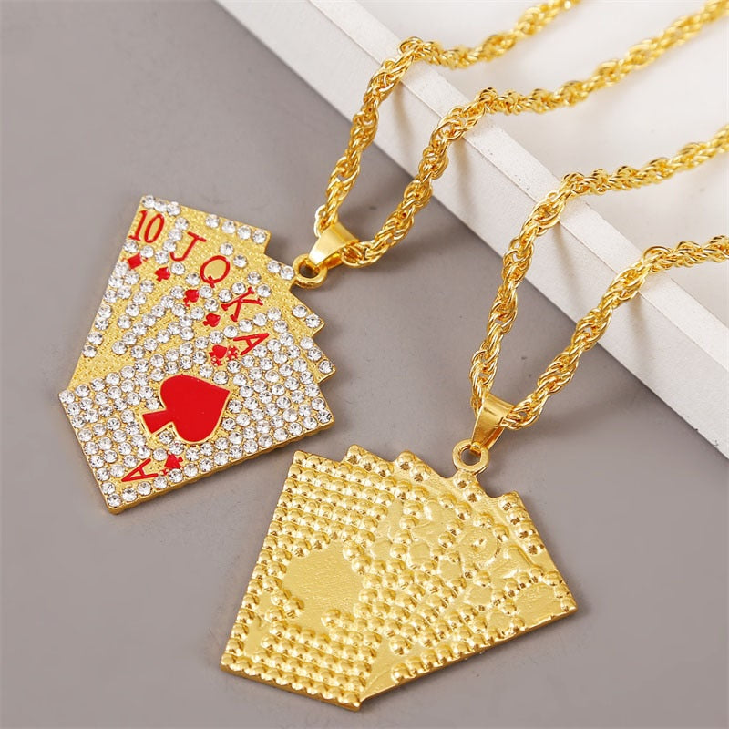 Statement Enamel Playing Cards Pendants Necklaces Hip Hop Jewelry Fashion Gold Silver Color Necklace