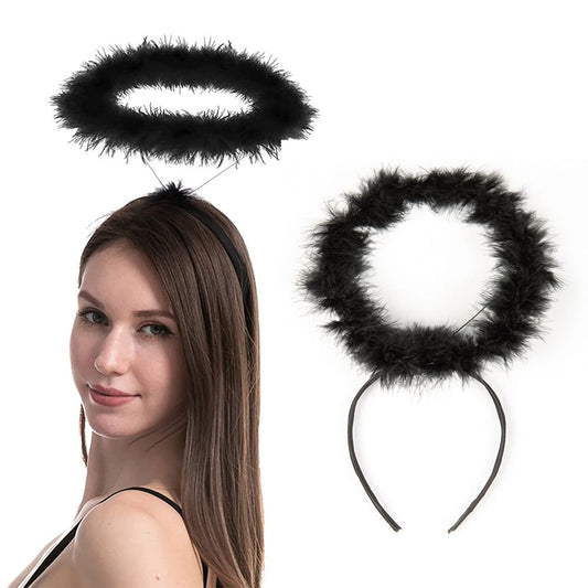 Angel Halo Headband, Black White Feather Angel Headband