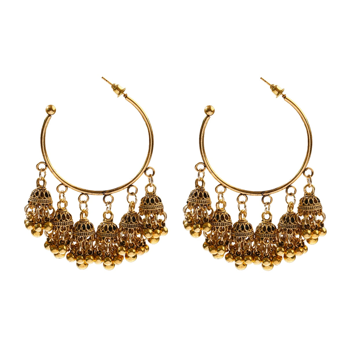 Antique Gold Big Round Circle Gypsy Drop Earrings