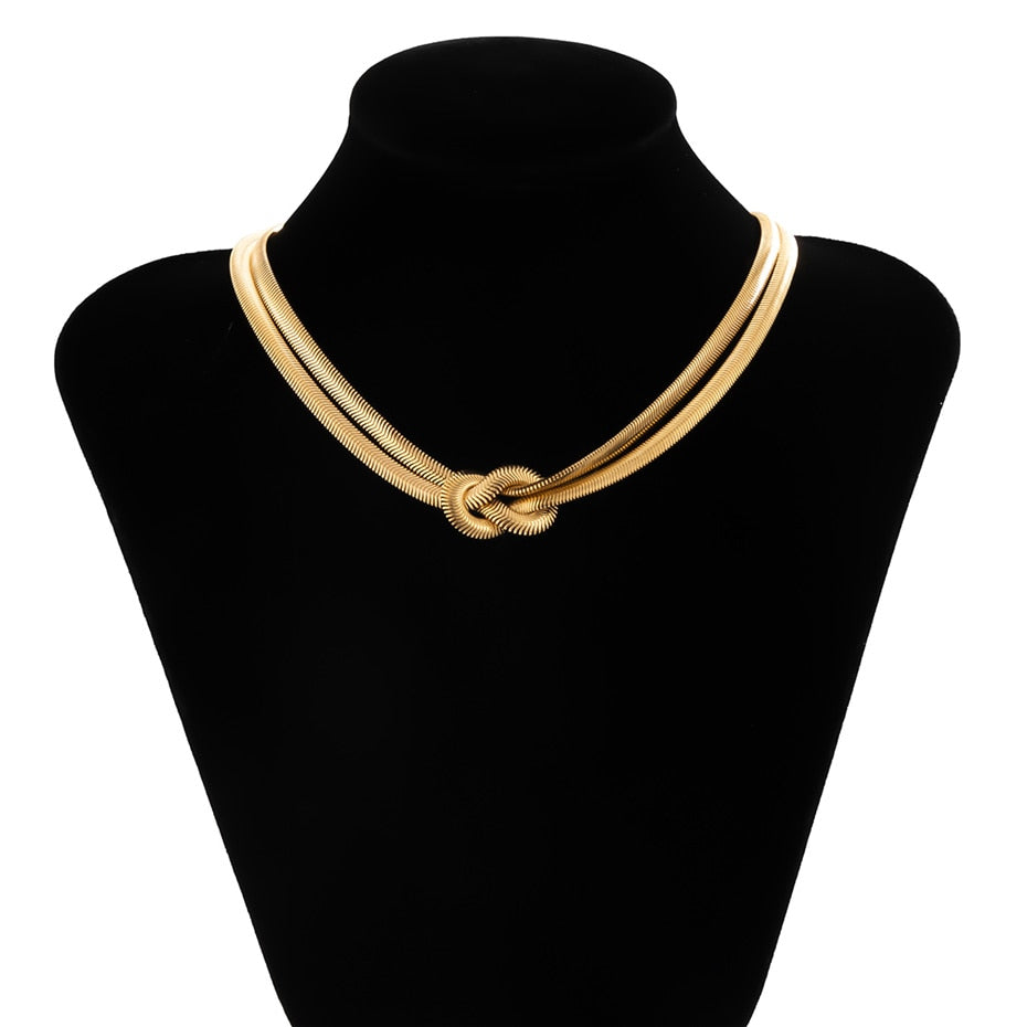 Ingemark Unique Twisted Chunky Flat Snake Chain Necklace for Women Sexy Vintage Clavicle Choker Grunge Jewelry Gift Bijoux