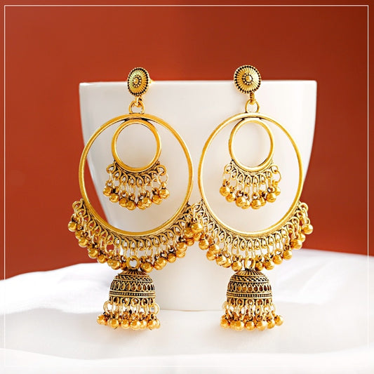 Antique Gold Big Round Circle Gypsy Drop Earrings