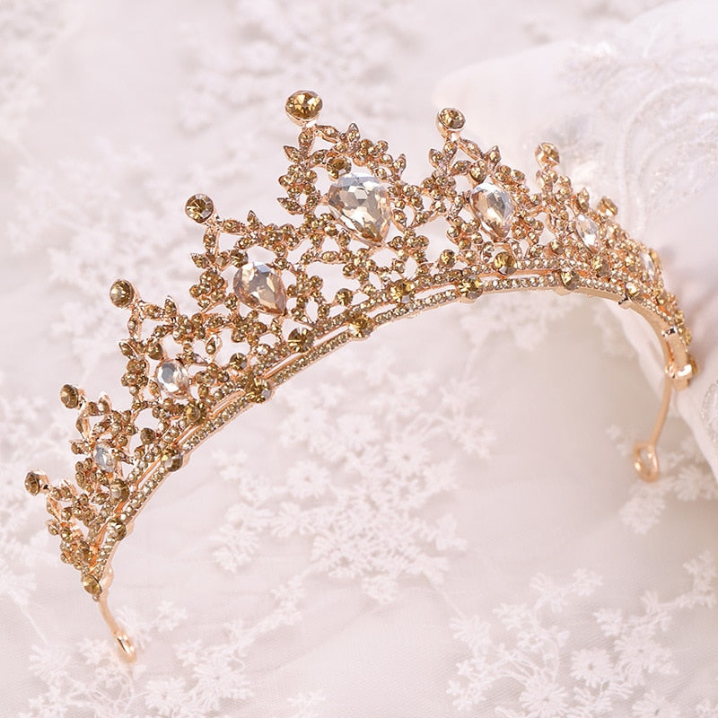 Luxury Crystal Crown Tiaras Light Gold Diadem Tiaras for Women Bride Wedding Hair Accessories