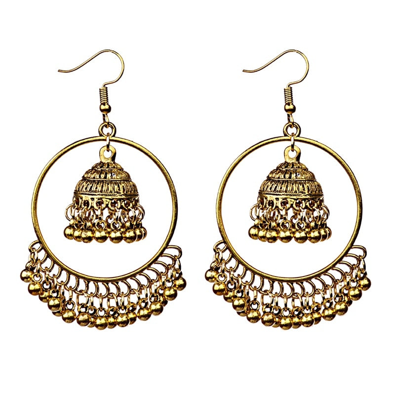 Antique Gold Big Round Circle Gypsy Drop Earrings