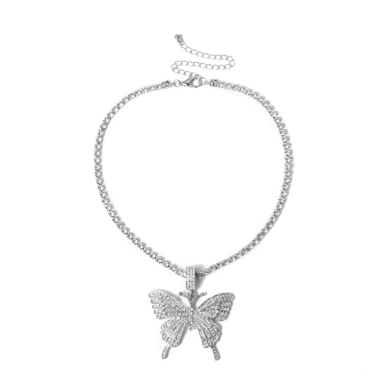 Sparking Fully Iced Out Crystal Pave Butterfly Pendant Cubic Zircon 3D Butterfly Pendant Necklace Fashion Jewelry