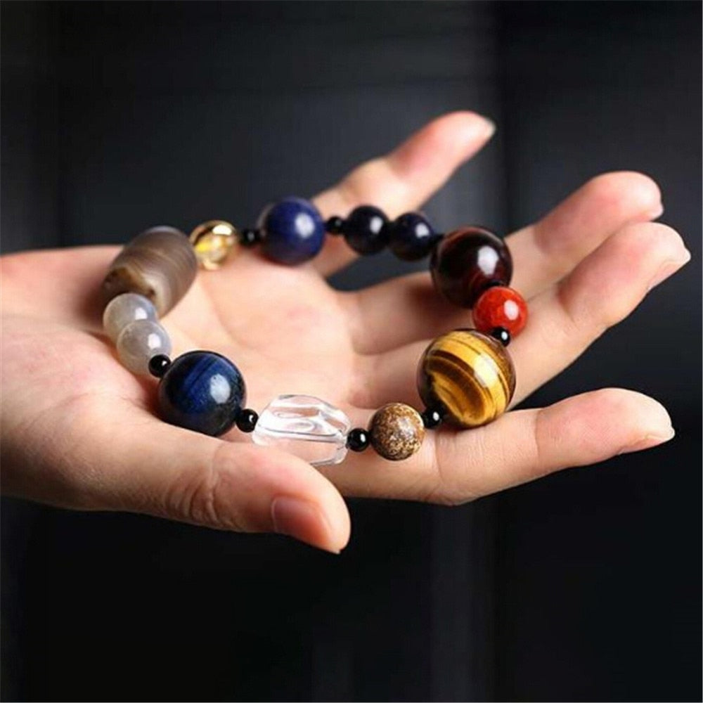 Universe Galaxy Star Bracelet 8 Planets Astronomical Solar System Tiger Eye Gem Stone Bracelet for Women Healing Jewelry