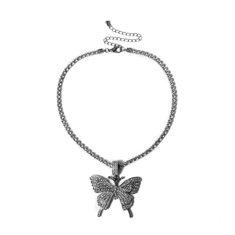 Sparking Fully Iced Out Crystal Pave Butterfly Pendant Cubic Zircon 3D Butterfly Pendant Necklace Fashion Jewelry