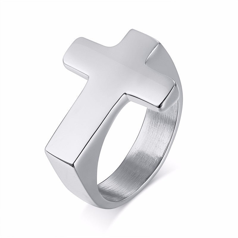 Cross Shaped Ring in Stainless Steel with Silverly Black Golden Male Jewelry