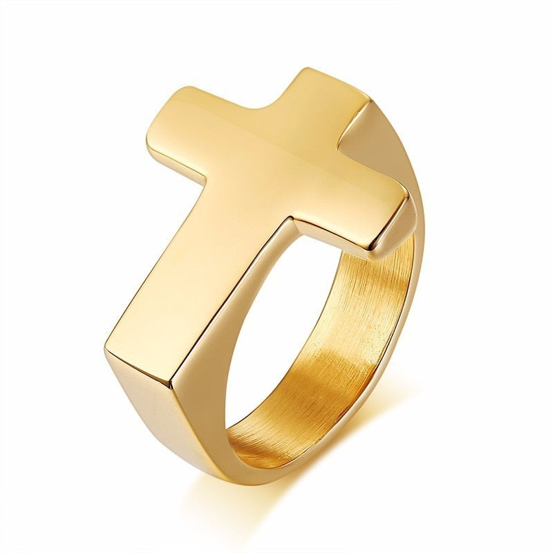 Cross Shaped Ring in Stainless Steel with Silverly Black Golden Male Jewelry