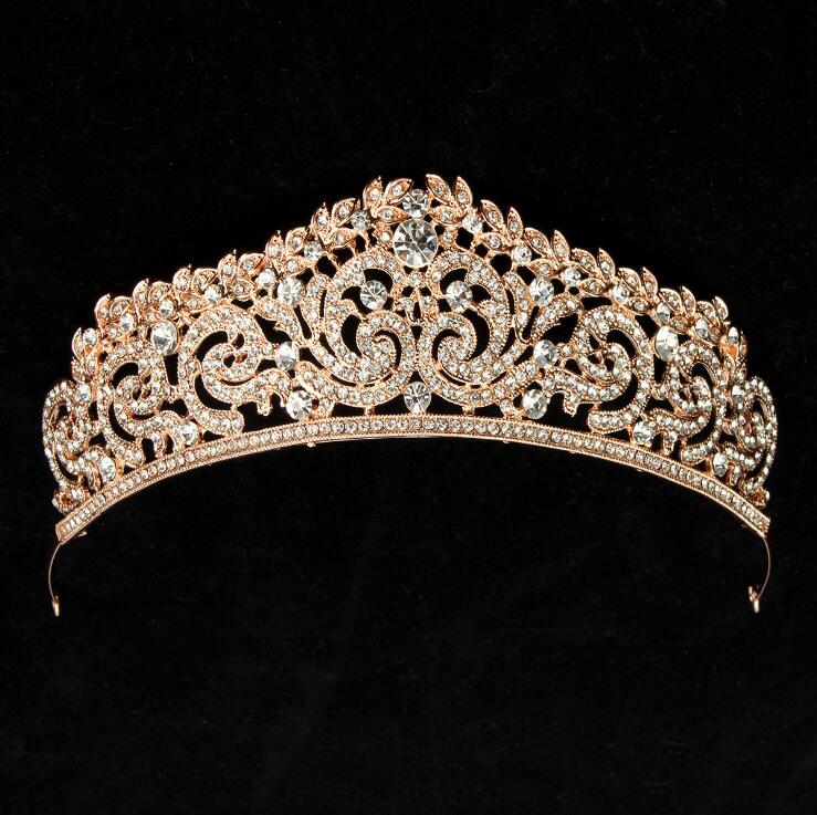 Luxury Crystal Crown Tiaras Light Gold Diadem Tiaras for Women Bride Wedding Hair Accessories