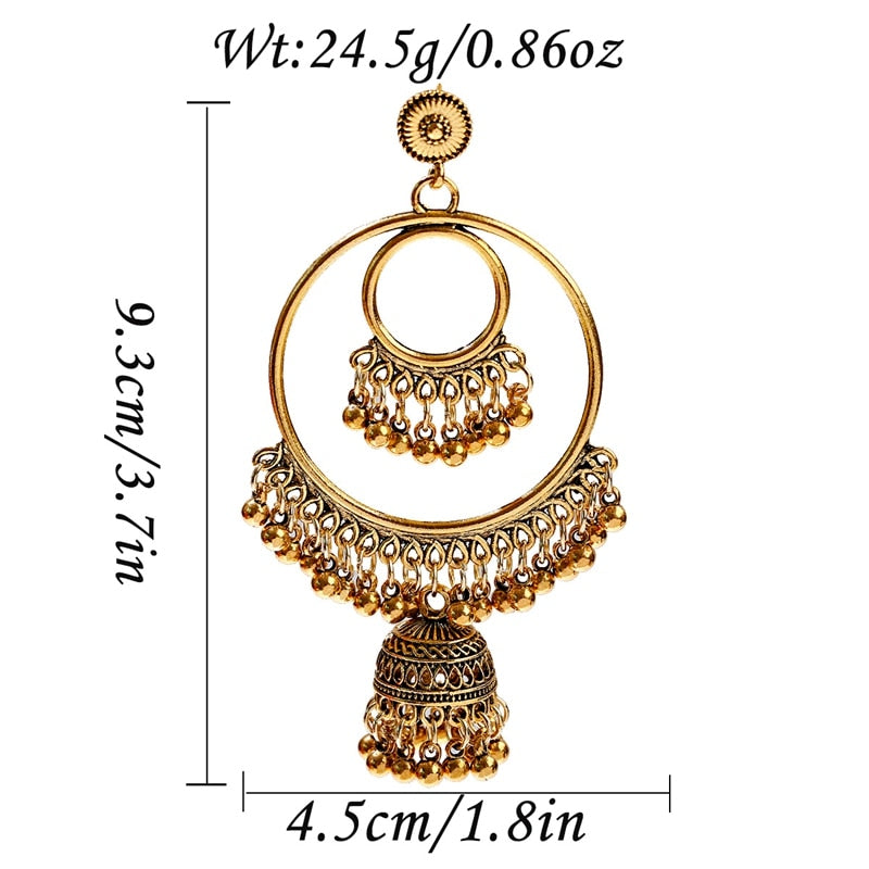 Antique Gold Big Round Circle Gypsy Drop Earrings