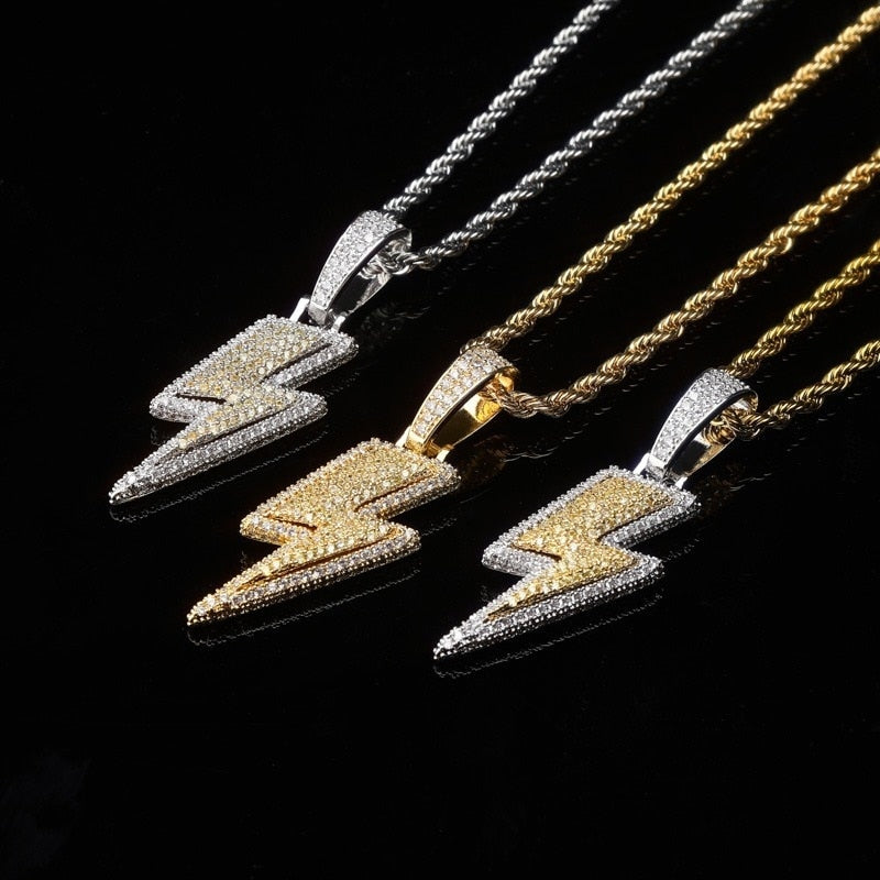 Retro Full Zircon Lightning Necklace