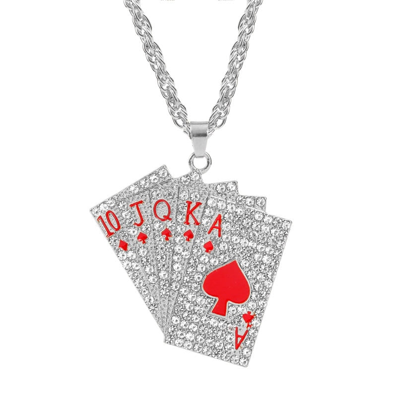 Statement Enamel Playing Cards Pendants Necklaces Hip Hop Jewelry Fashion Gold Silver Color Necklace