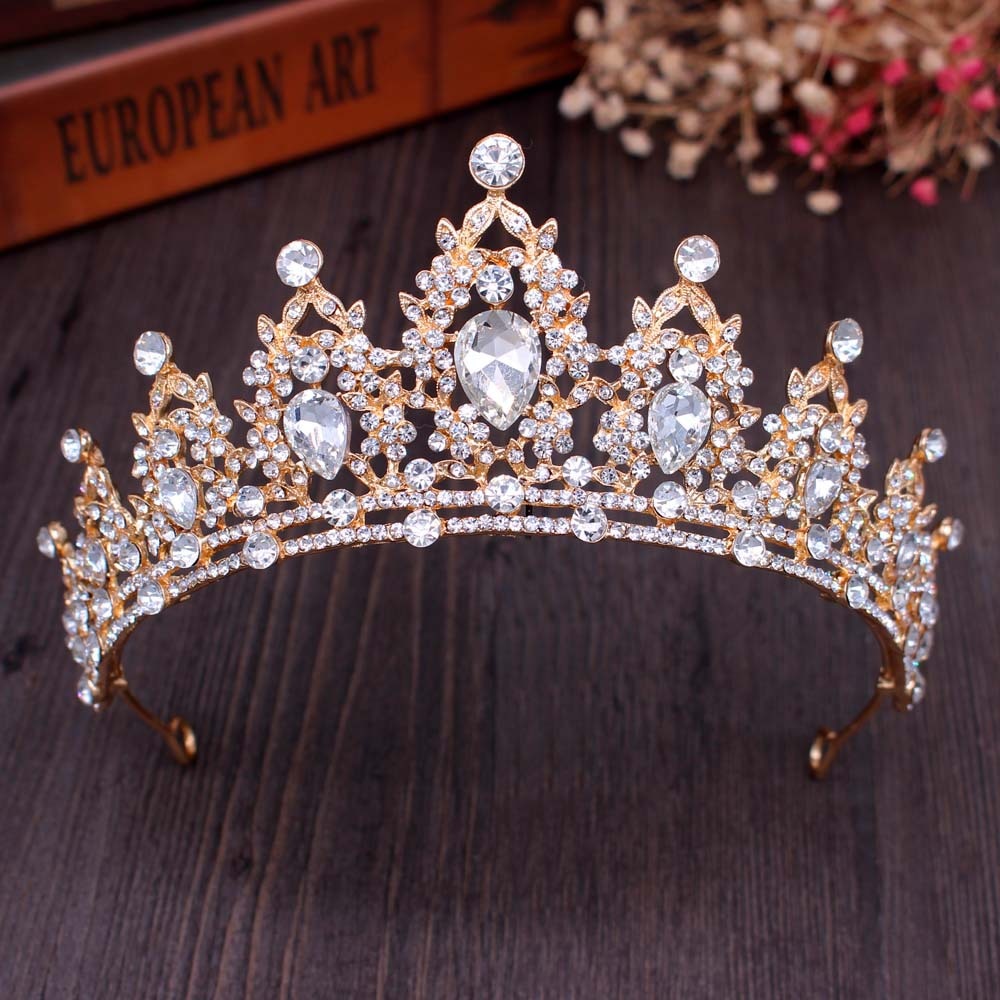 Luxury Crystal Crown Tiaras Light Gold Diadem Tiaras for Women Bride Wedding Hair Accessories