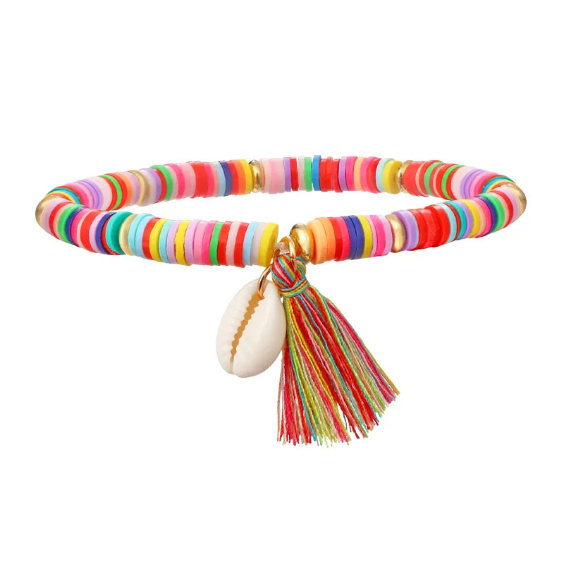 Multicolor Tassel Anklet Bohemian Jewelry For Women Acrylic Beaded Elastic Ankle Chain