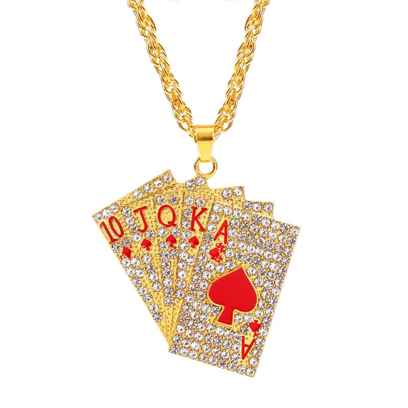 Statement Enamel Playing Cards Pendants Necklaces Hip Hop Jewelry Fashion Gold Silver Color Necklace