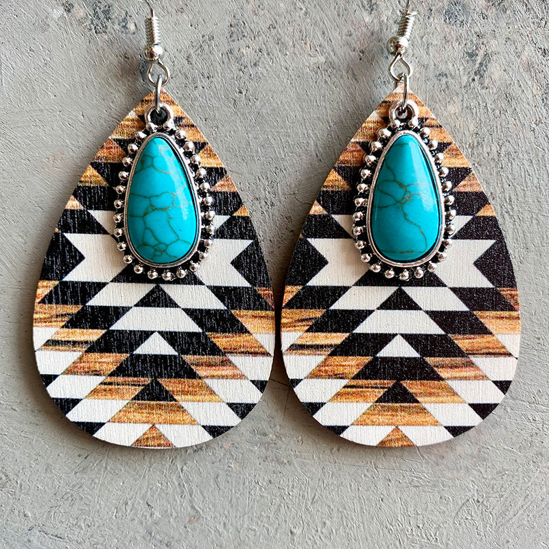 women's earrings turquoise pendant retro ethnic style fashion earrings Western Bohemia