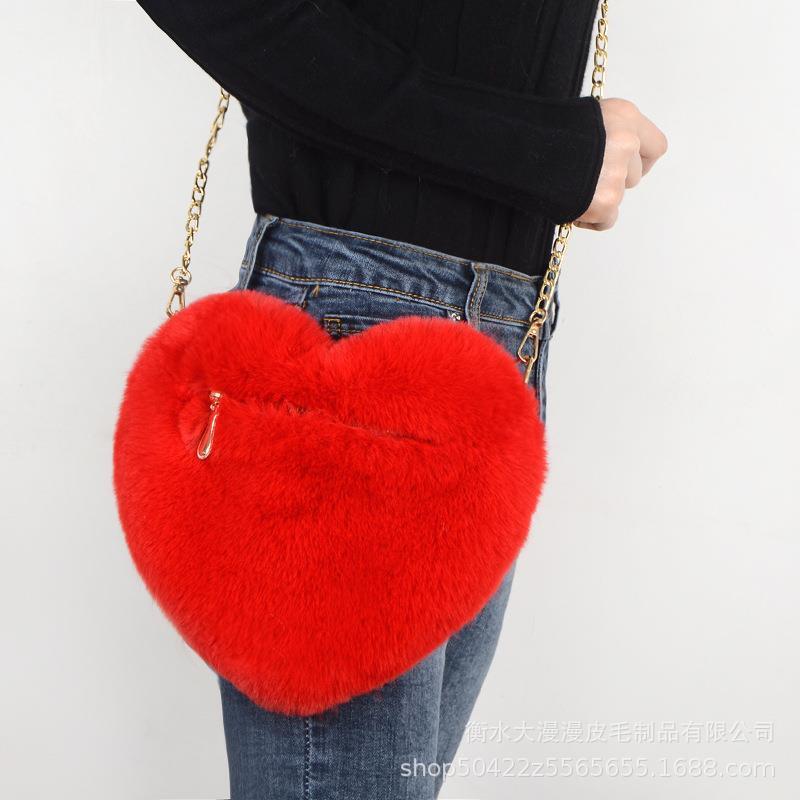 Plush bag new imitation rex rabbit fur love bag peach heart bag chain bag fashion shoulder bag