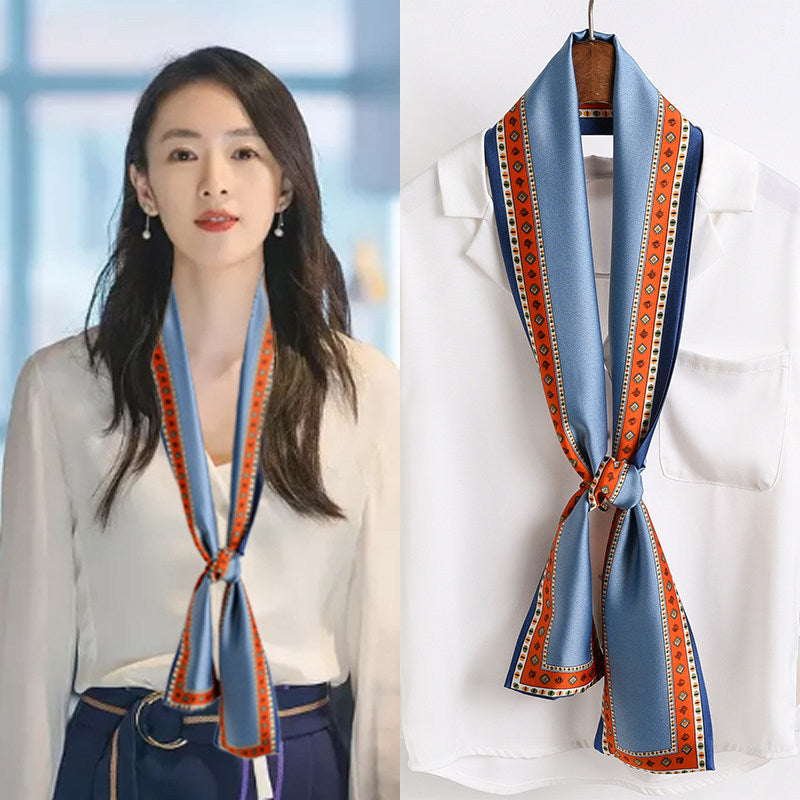 Star with the narrow long silk scarves female spring and autumn