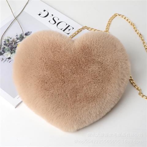 Plush bag new imitation rex rabbit fur love bag peach heart bag chain bag fashion shoulder bag