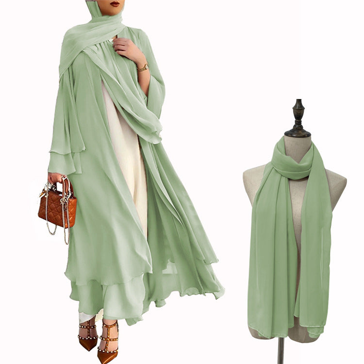 Soft chiffon large size women's dress with headscarf