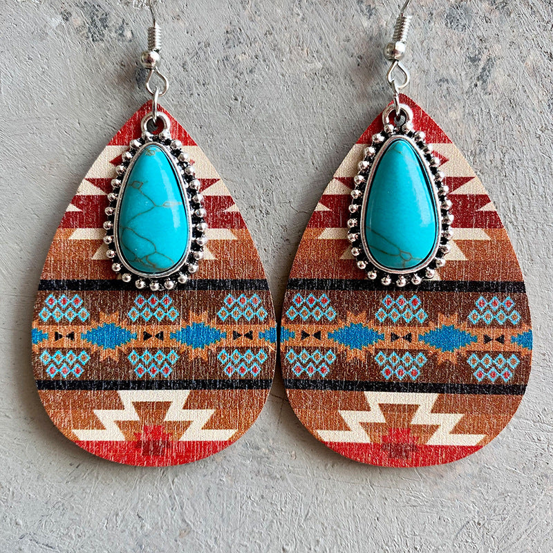 women's earrings turquoise pendant retro ethnic style fashion earrings Western Bohemia