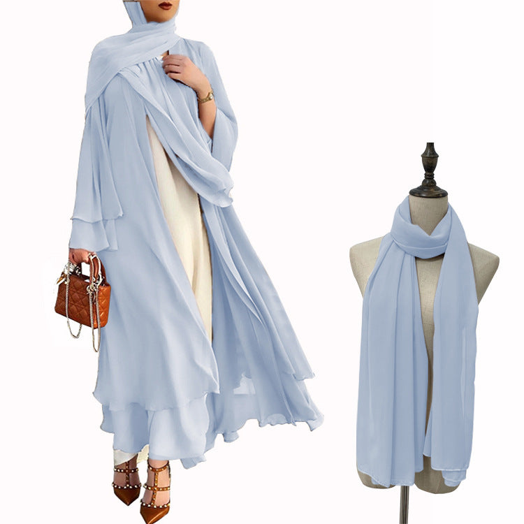 Soft chiffon large size women's dress with headscarf