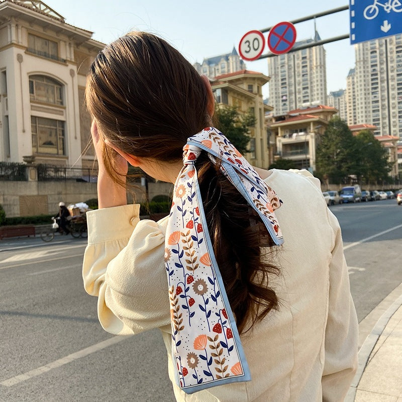 Silk towel french hair band autumn thin lazy retro scarves female small long ribbon decorative scarf towel streamers