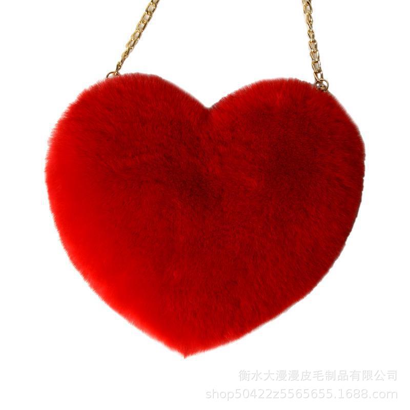 Plush bag new imitation rex rabbit fur love bag peach heart bag chain bag fashion shoulder bag