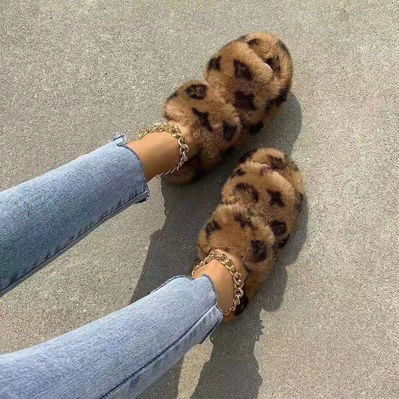 2022 warm home plus fleece cotton shoes for outerwear fashion plus size women's fur slides