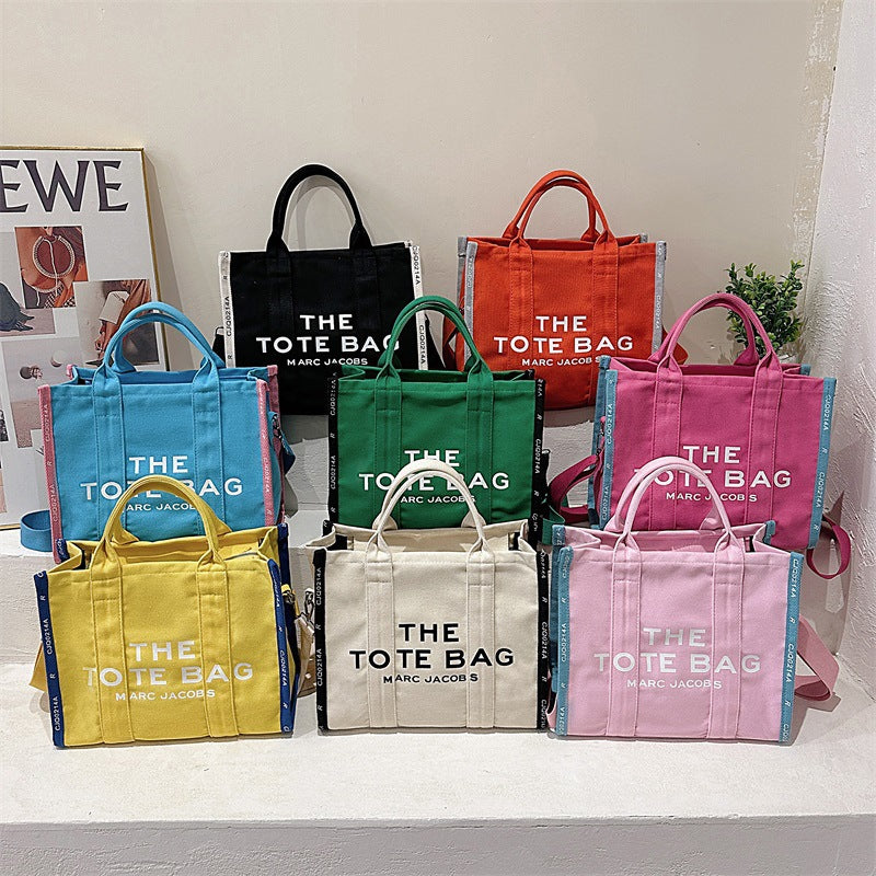 Popular retro women's bag 2023 new foreign trade color contrast letters portable tote bag large capacity canvas messenger bag