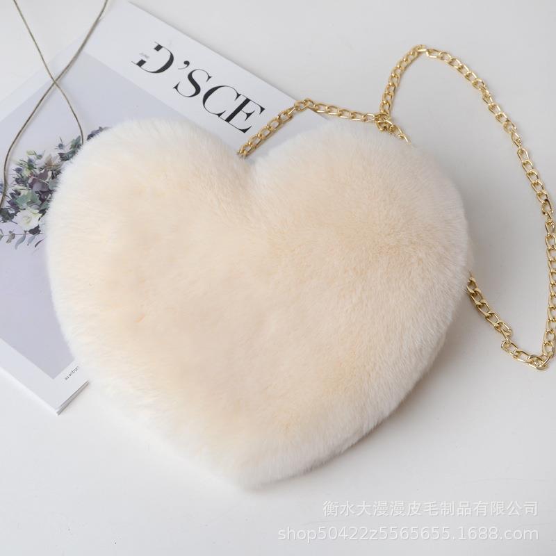 Plush bag new imitation rex rabbit fur love bag peach heart bag chain bag fashion shoulder bag