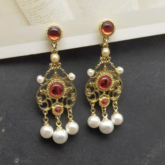 Pearl earrings new ancient silver needle earrings Hanfu cheongsam vintage