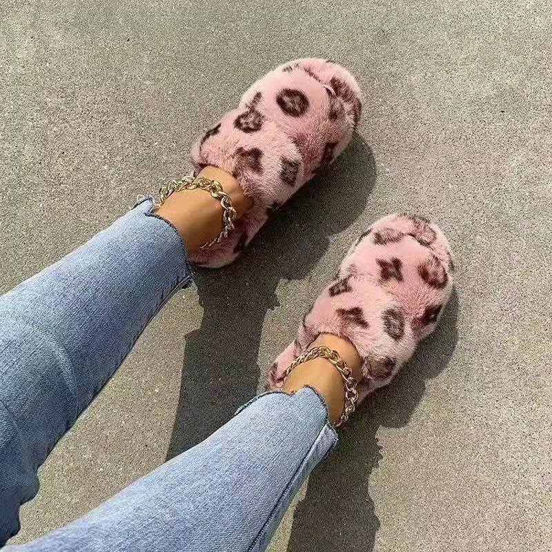 2022 warm home plus fleece cotton shoes for outerwear fashion plus size women's fur slides