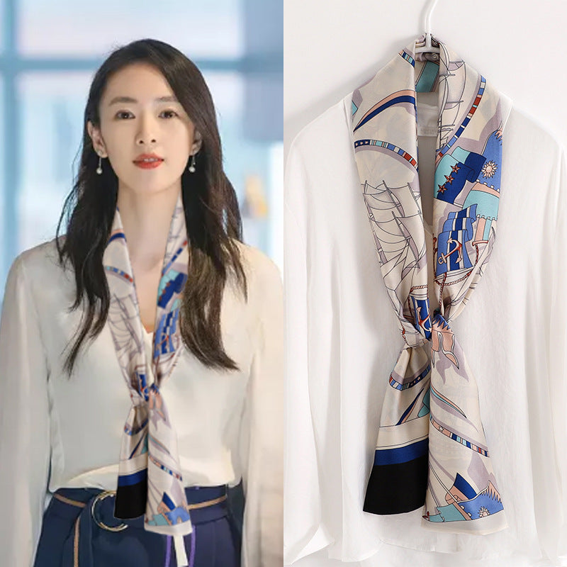 Star with the narrow long silk scarves female spring and autumn