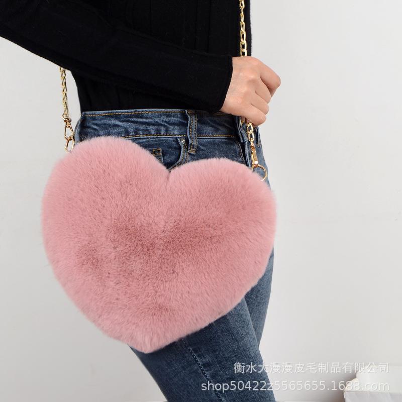 Plush bag new imitation rex rabbit fur love bag peach heart bag chain bag fashion shoulder bag