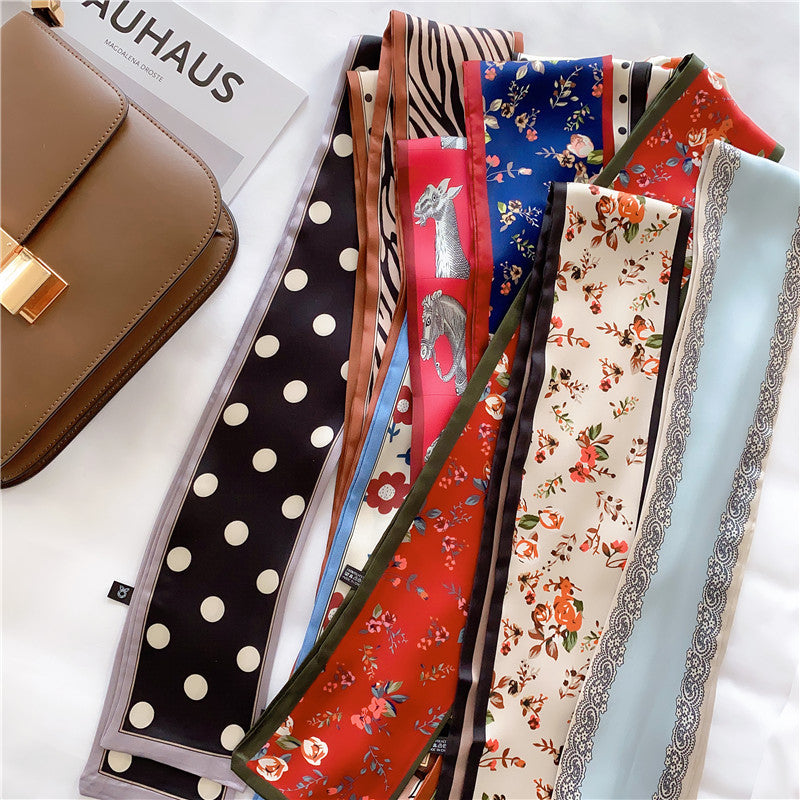 Silk towel french hair band autumn thin lazy retro scarves female small long ribbon decorative scarf towel streamers