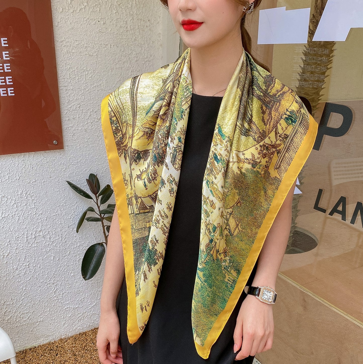 Qingming Shanghe Tu Li Damasat Silk Scarf