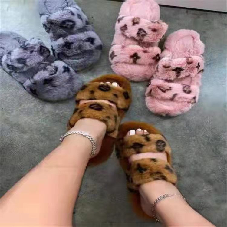 2022 warm home plus fleece cotton shoes for outerwear fashion plus size women's fur slides