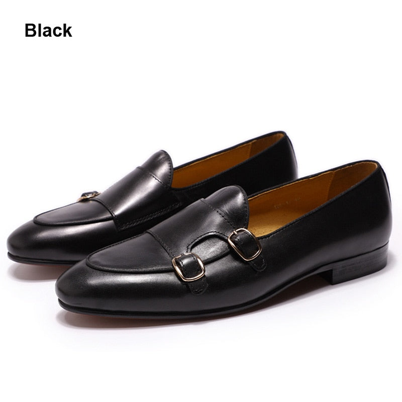 FELIX CHU Genuine Leather Mens Loafers Handmade Monk Strap Wedding Party Casual Dress Shoes Summer Autumn Footwear for Men